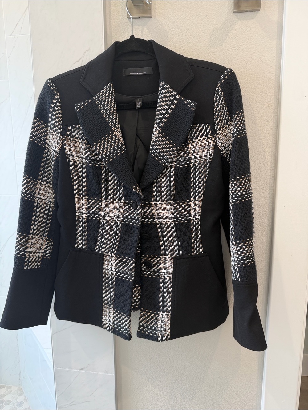 White House Black Market Black and White Plaid Tailored Blazer